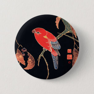 Red Parrot on the Branch of a Tree by Ito Jakuchu 6 Cm Round Badge