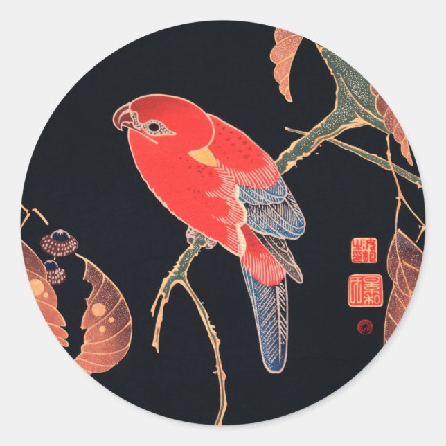 Red Parrot on the Branch of a Tree by Ito Jakuchu Classic Round Sticker (Front)