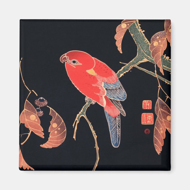 Red Parrot on the Branch of a Tree by Ito Jakuchu Magnet (Front)