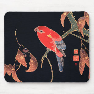 Red Parrot on the Branch of a Tree by Ito Jakuchu Mouse Mat