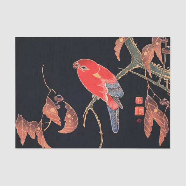 Red Parrot on the Branch of a Tree by Ito Jakuchu Tissue Paper (Front)