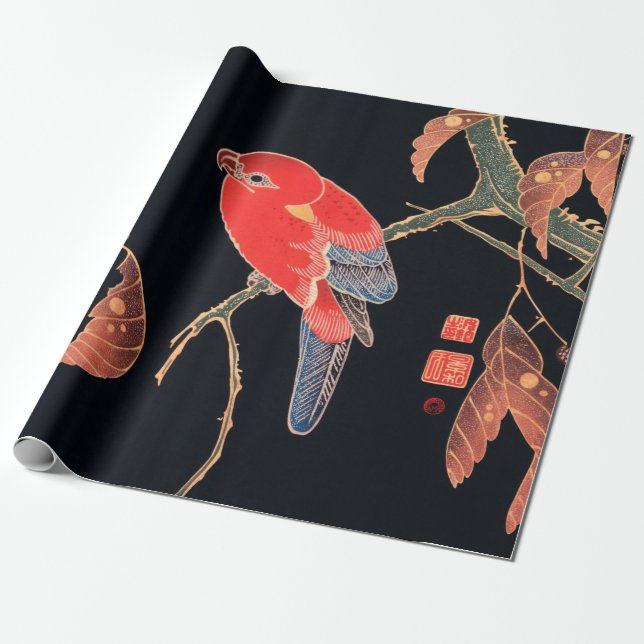 Red Parrot on the Branch of a Tree by Ito Jakuchu Wrapping Paper (Unrolled)