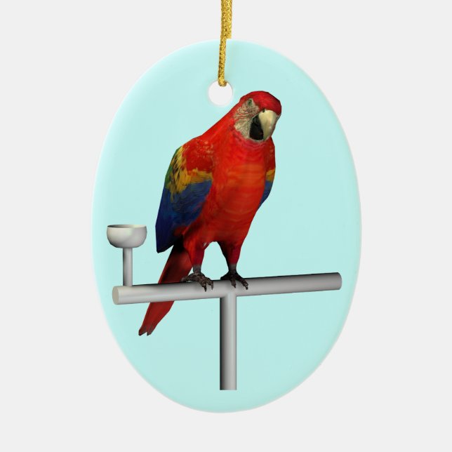 Red Parrot Scarlet Macaw Ceramic Tree Decoration (Front)