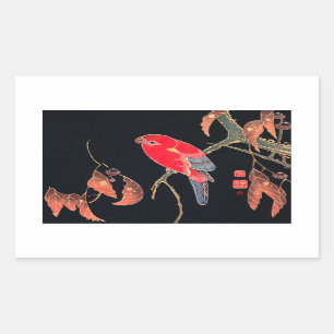 Red Parrot Vintage Bird Japanese Woodblock Print Rectangular Sticker