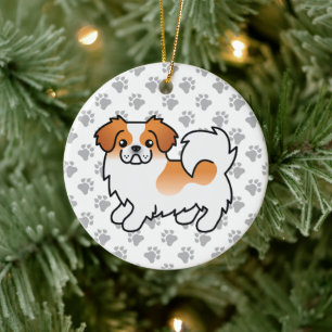 Red Parti-Colour Tibetan Spaniel Cute Cartoon Dog Ceramic Tree Decoration
