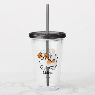 Red Parti-Colour Tibetan Spaniel Cute Dog & Name Acrylic Tumbler