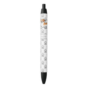 Red Parti-Colour Tibetan Spaniel Cute Dog & Name Black Ink Pen