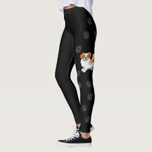 Red Parti-Colour Tibetan Spaniel Cute Dog & Paws Leggings