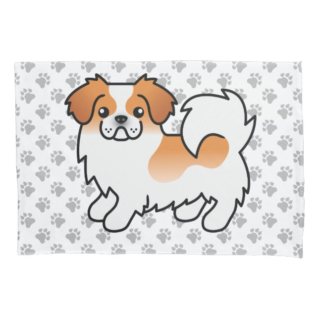 Red Parti-Colour Tibetan Spaniel Cute Dog & Paws Pillowcase (Front)