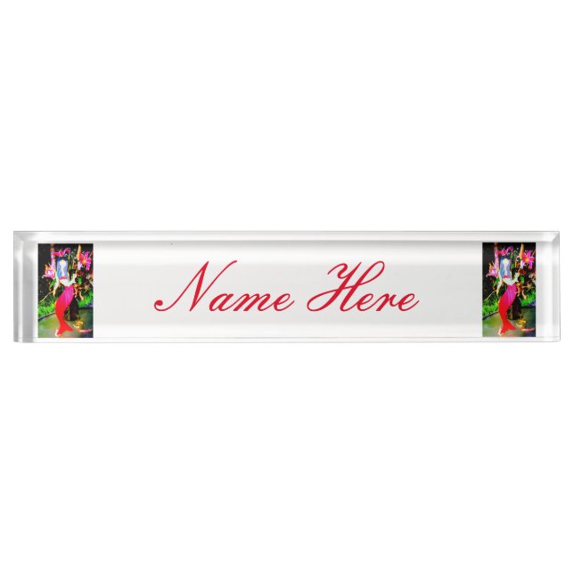 red partying mermaid nameplate (Front)