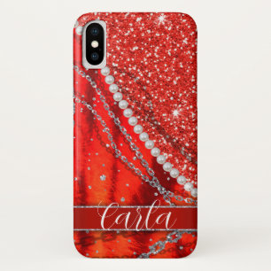 Red passion Christmas - chains, fur and perles iPhone X Case