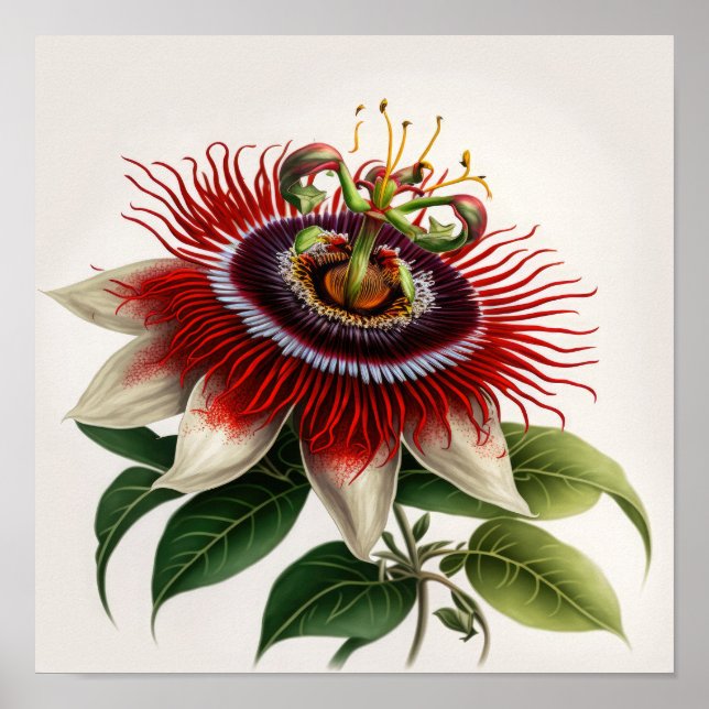 Red Passion Flower Art Print Poster (Front)