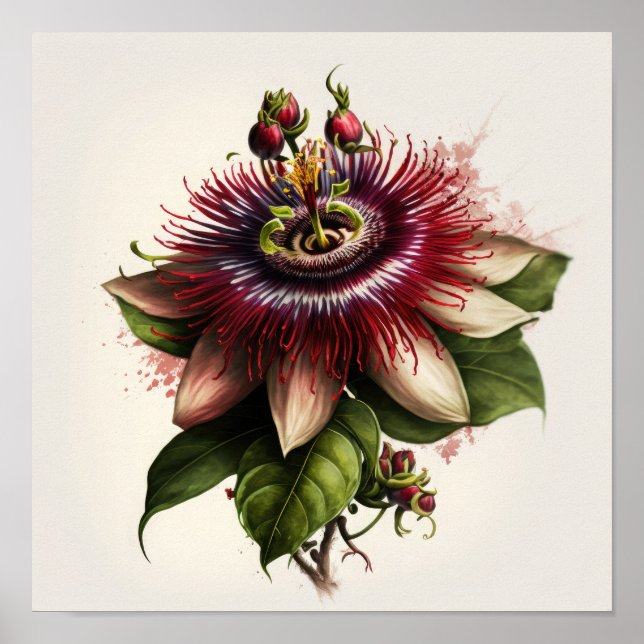 Red Passion Flower Art Print Poster (Front)