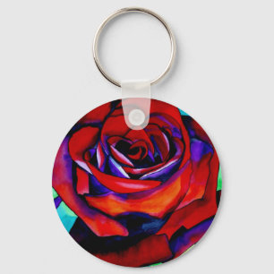 Red passion rose original watercolor art key ring