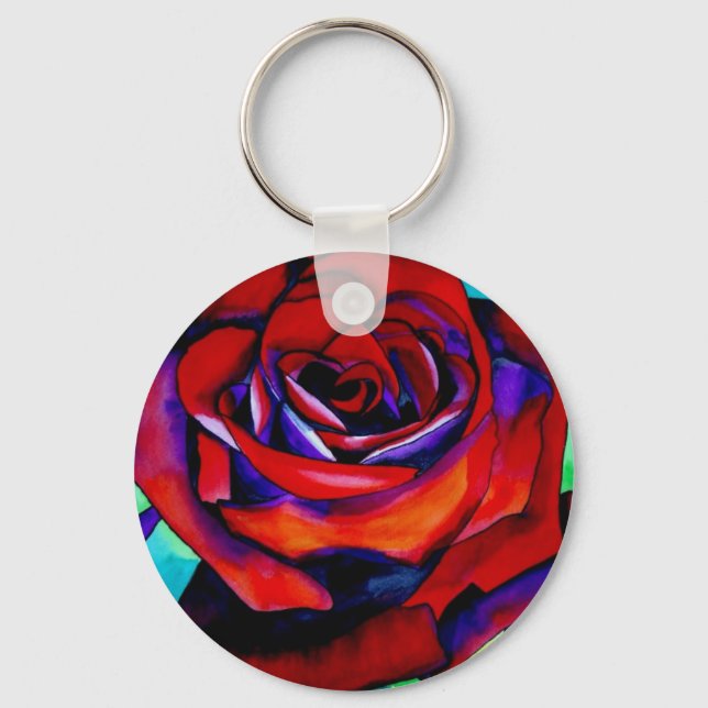 Red passion rose original watercolor art key ring (Front)