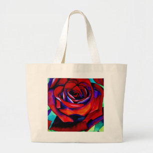 Red passion rose original watercolor art large tote bag