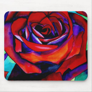Red passion rose original watercolor art mouse mat
