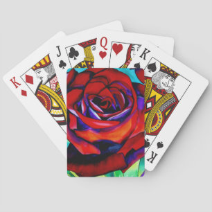 Red passion rose original watercolor art playing cards