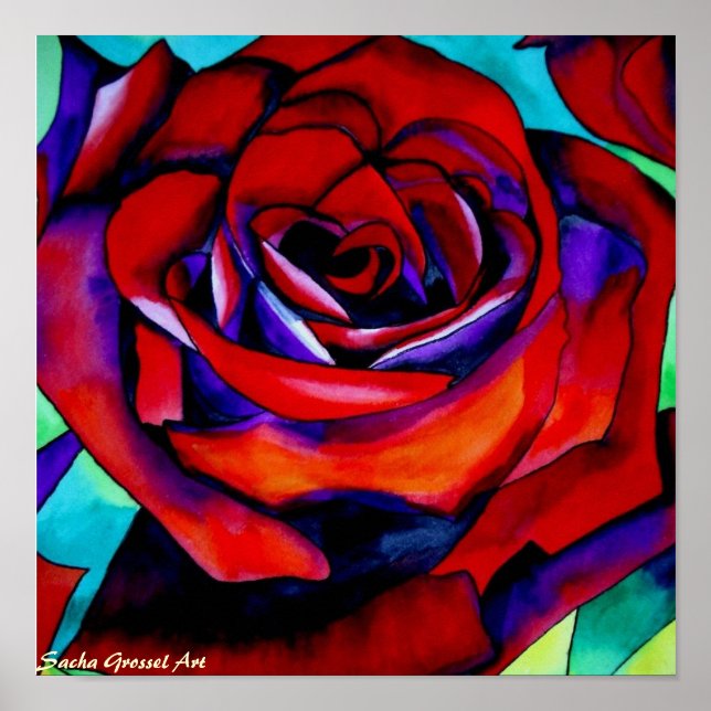 Red passion rose original watercolor art poster (Front)