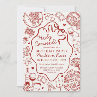 Red Pasta Party Holy Canolli Italian Birthday Invitation
