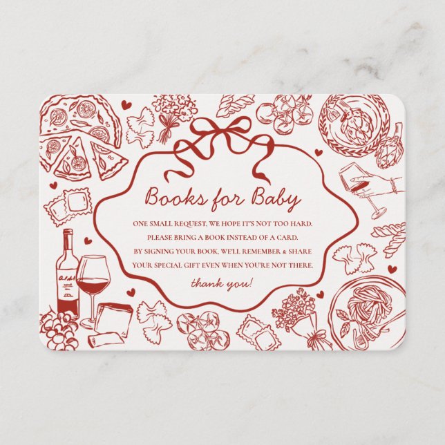 Red Pasta Special Delivery Italian Books for Baby Enclosure Card (Front)