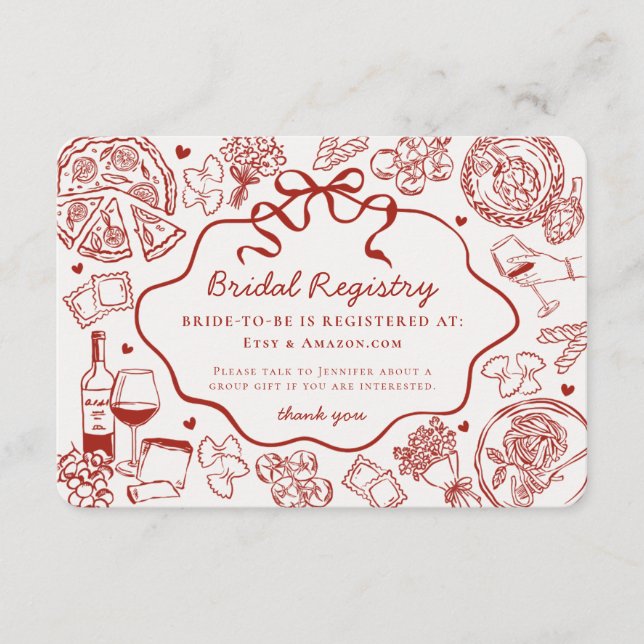 Red Pasta Thats Amore Italian Bridal Registry Enclosure Card (Front)