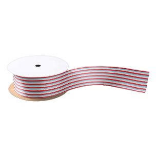 Red, Pastel Blue and White Stripes Satin Ribbon