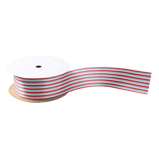Red, Pastel Blue and White Stripes Satin Ribbon (Spool)
