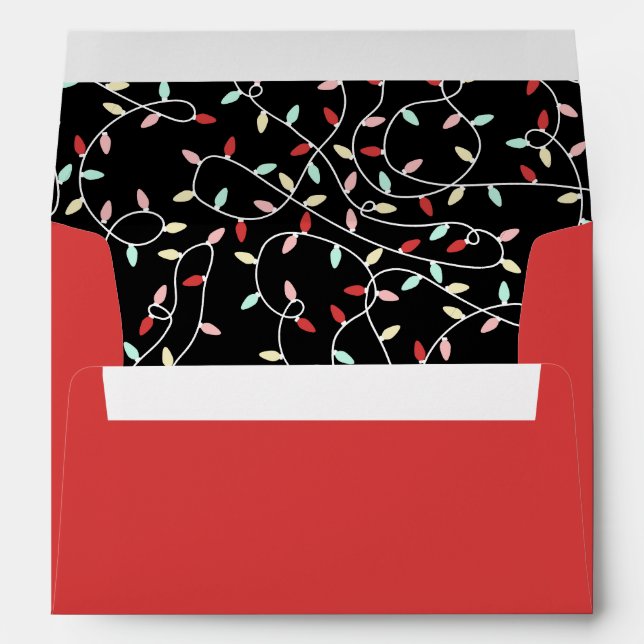 Red Pastel String Lights Liner Christmas Envelope (Back (Bottom))