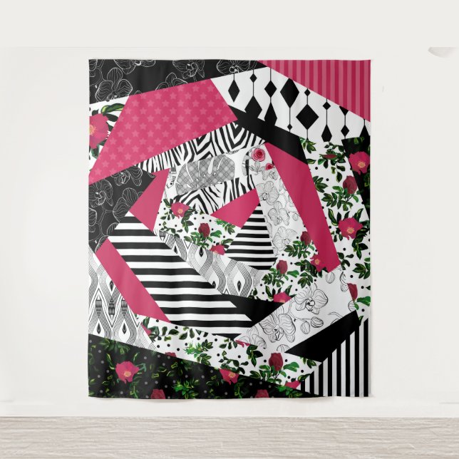 red patchwork, popular, patchwork throw pillow tapestry (Front)