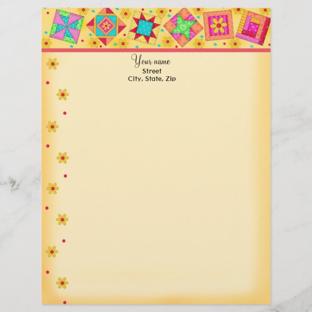 Red Patchwork Quilt Blocks Letterhead Template (Front)