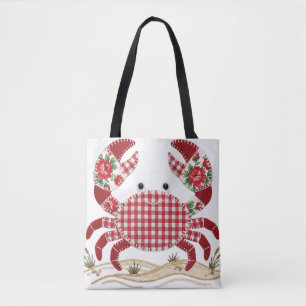 Red Patchwork Quilt Crab Tote Bag