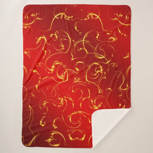 red,pattern, gold, abstract, golden, elegant, orna sherpa blanket (Front)