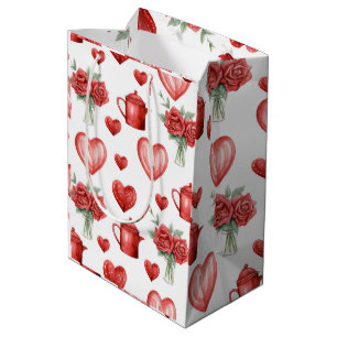 red pattern with hearts for valentine's day medium gift bag