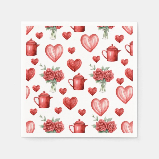 red pattern with hearts for valentine's day  napkin (Front)