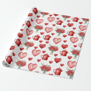 red pattern with hearts for valentine's day wrapping paper