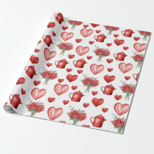red pattern with hearts for valentine's day wrapping paper