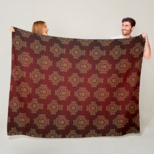 Red Patterned Enhanced with Golden Ornate images Fleece Blanket