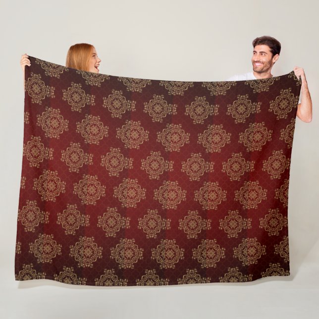 Red Patterned Enhanced with Golden Ornate images Fleece Blanket (In Situ)