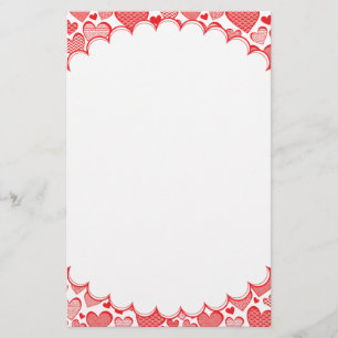 Red Patterned Hearts Frame Stationery