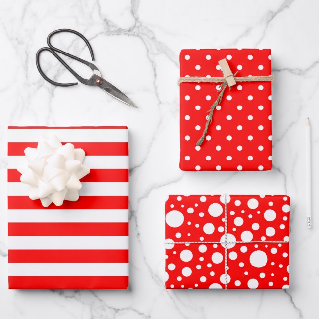 Red Patterns Wrapping Paper Sheet Set (Front)