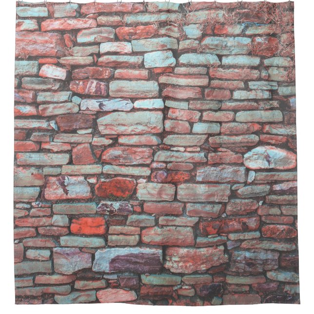 Red pavement bricked wall shower curtain (Front)