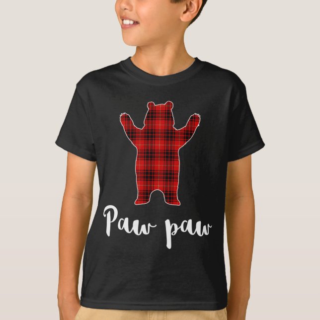 Red Paw Paw Bear Buffalo Plaid Family Christmas Pa T-Shirt (Front)