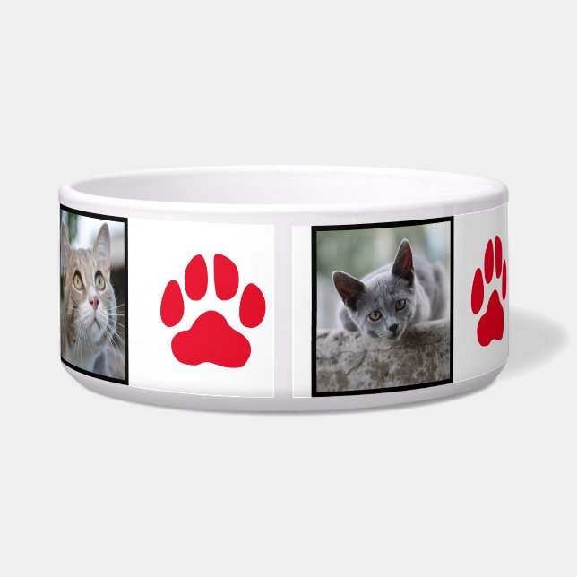 Red Paw Print and Five Image Pet Cat Photo Collage (Back)