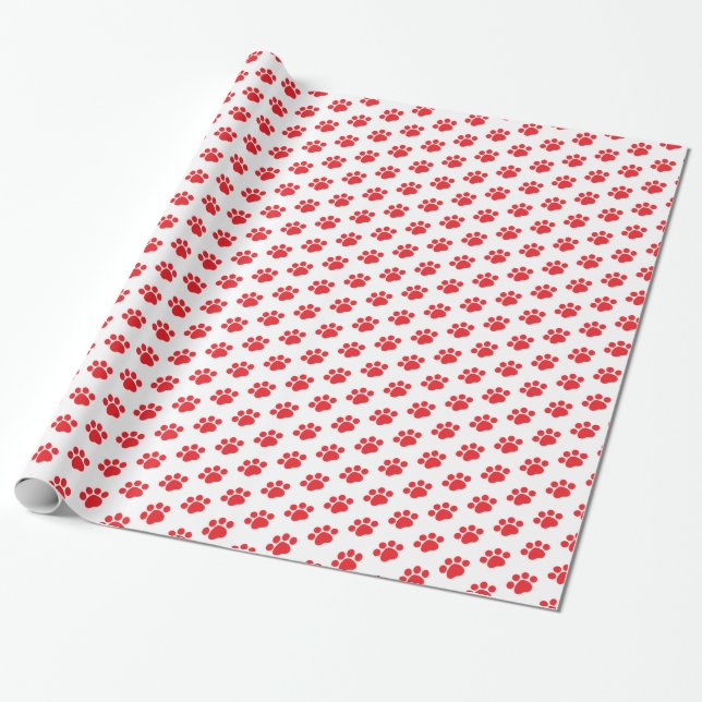 Red Paw Print Pattern Wrapping Paper (Unrolled)