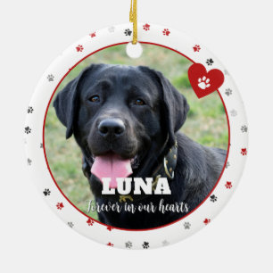 Red Paw Print Pet Loss Dog Photo Remembrance Ceramic Tree Decoration