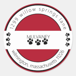 Red Paw Print Return Address Classic Round Sticker