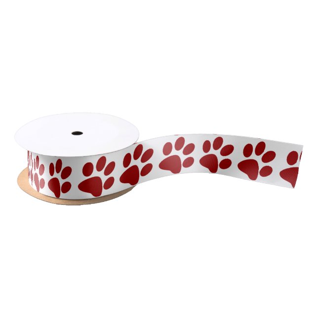 Red Paw Print Satin Ribbon (Spool)