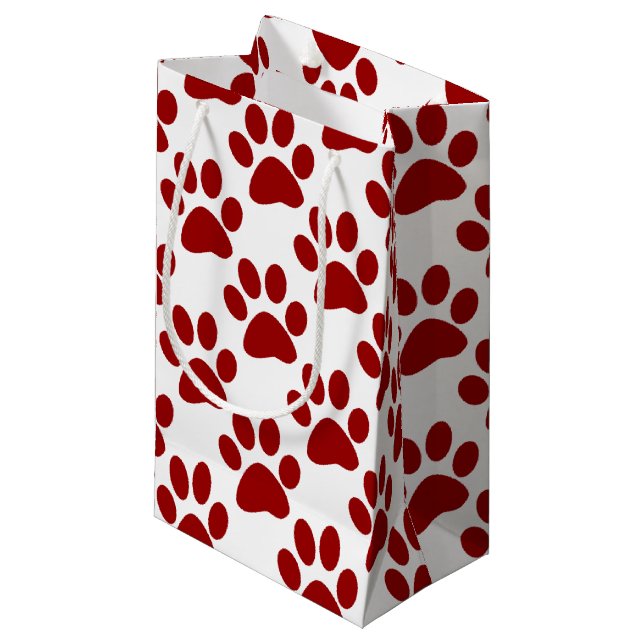 Red Paw Print Small Gift Bag (Front Angled)