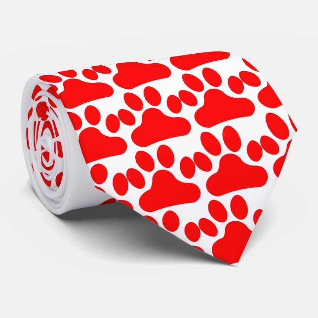 Red Paw Print Tie (Rolled)